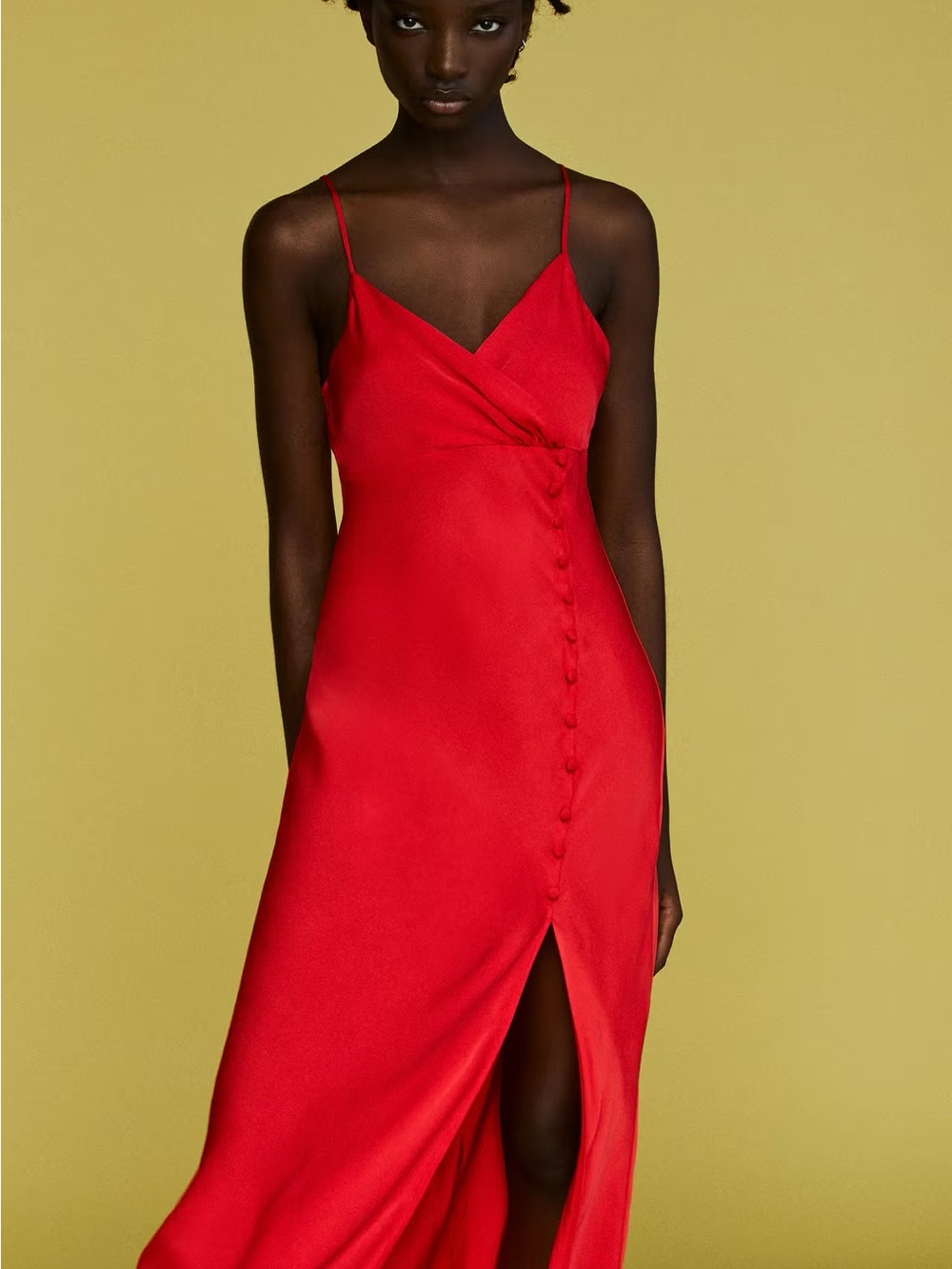 Red Slip Maxi Dress with Button Detail NWT XL ( best for medium/large)